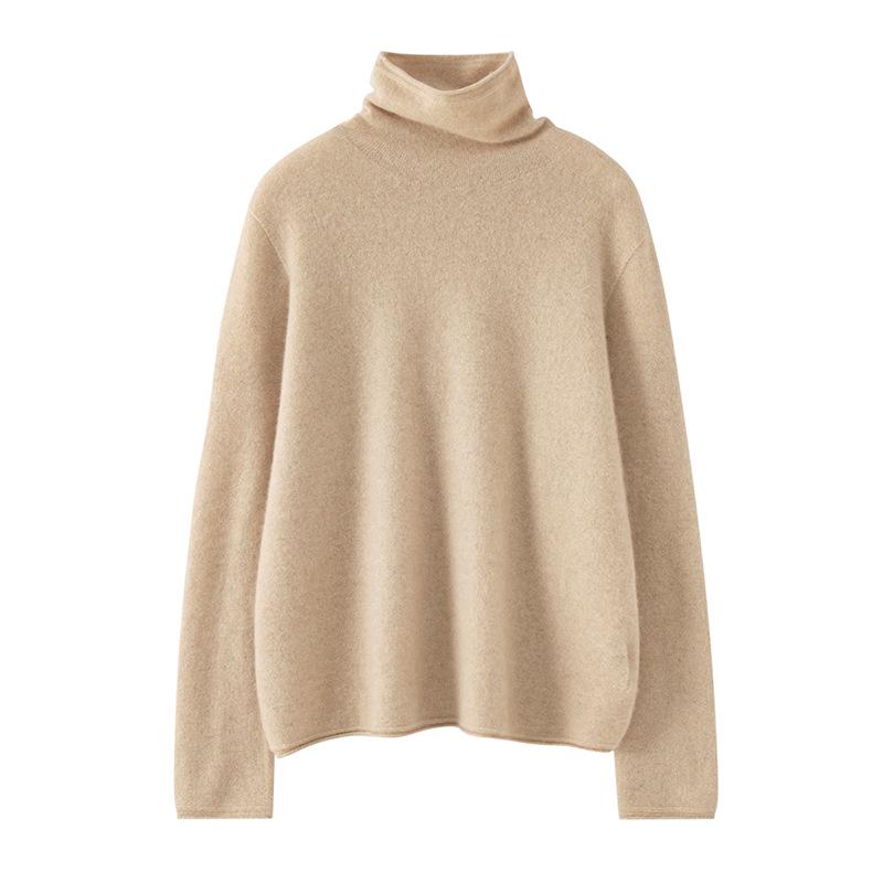 Women's 100% Pure Cashmere High Neck Sweater - Warm, Versatile Pullover for Autumn/Winter.