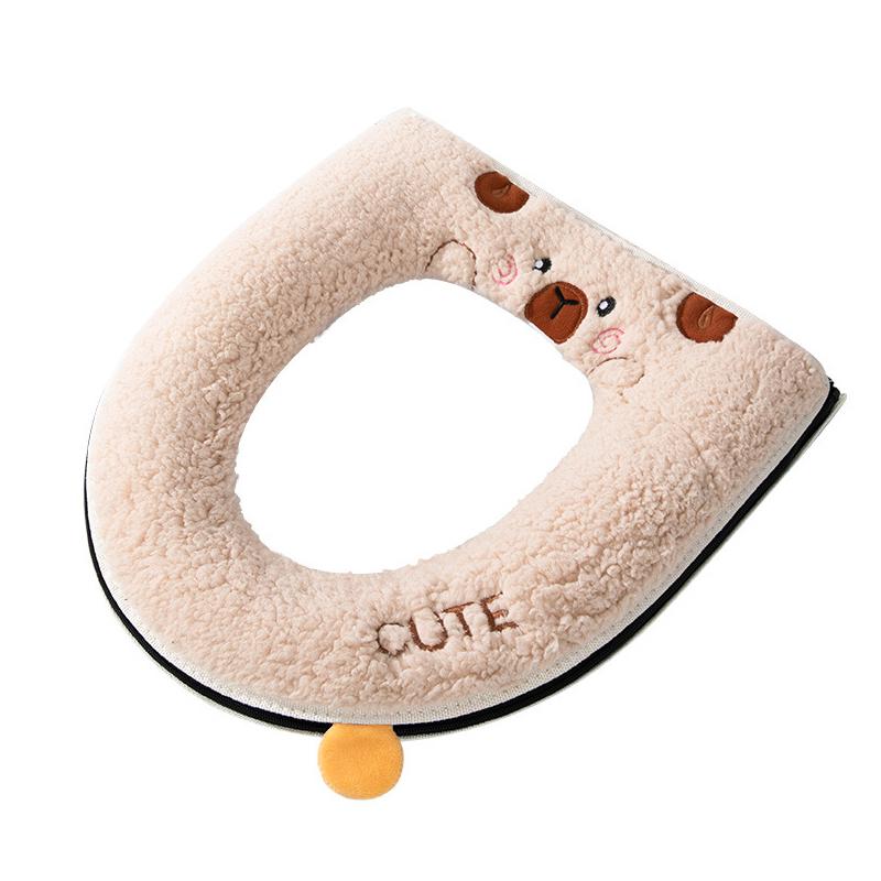 Winter Warm Toilet Seat Cover With Cartoon Bear Pattern Thicken Cushion Bathroom Essential Kids Friendly Cartoon Cover