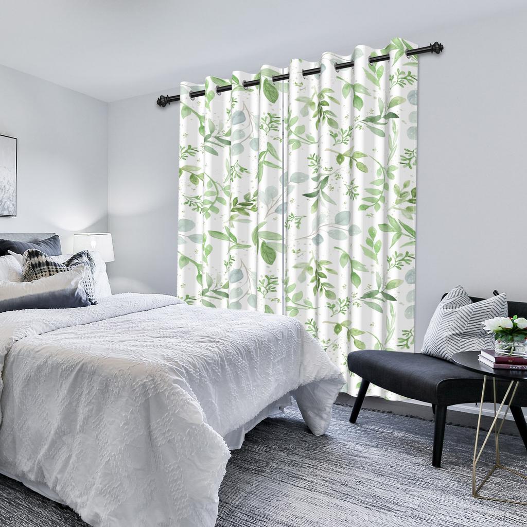 Set Of 2 Botanical Leaf Pattern Curtain Tropical Floral Design Living Room Bedroom Window Hotel Home Textile Drapes Light Blocking For Sitting Made