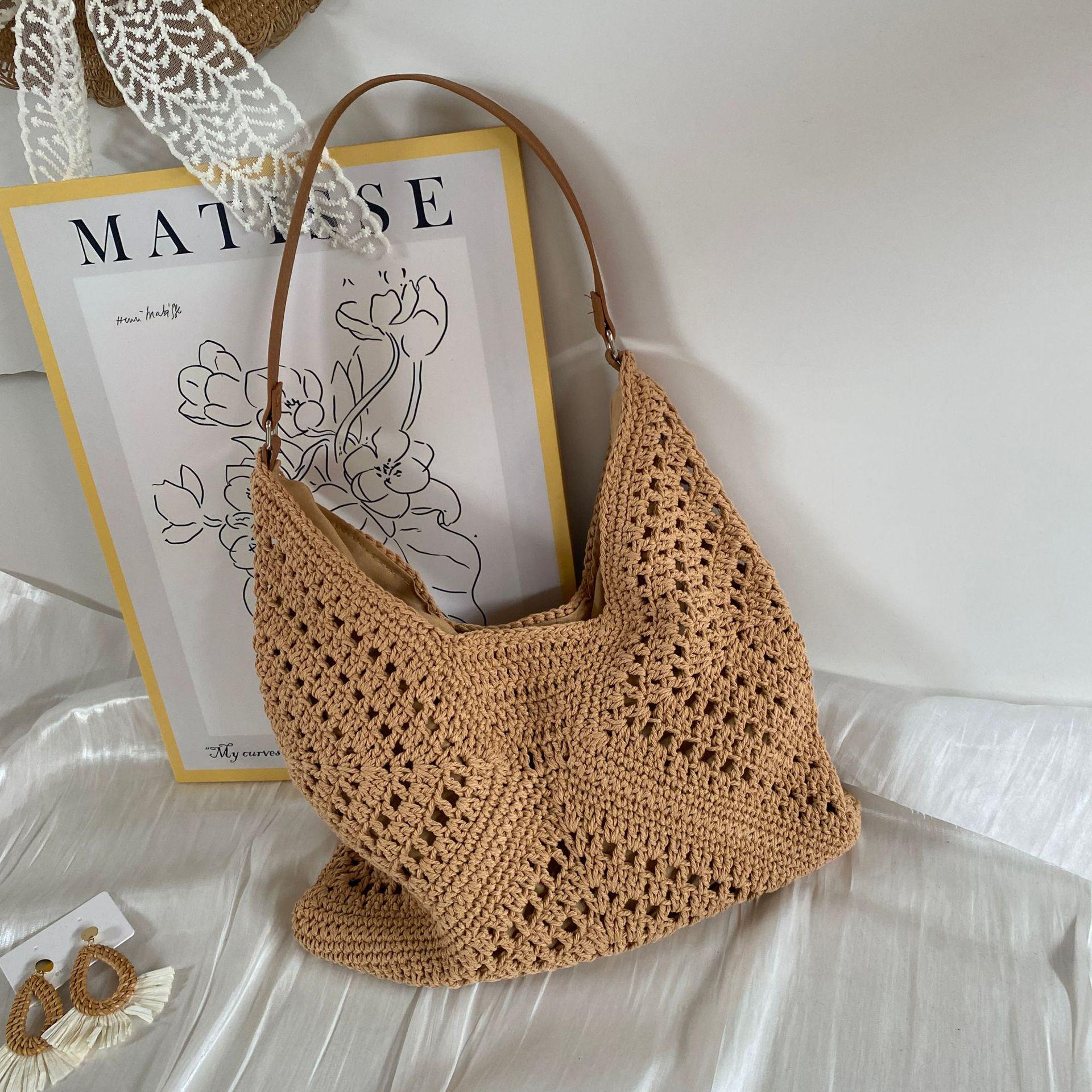 

Роскошная плетеная соломенная сумка через плечо: Повседневный отпускной стиль, большая вместимость хаки