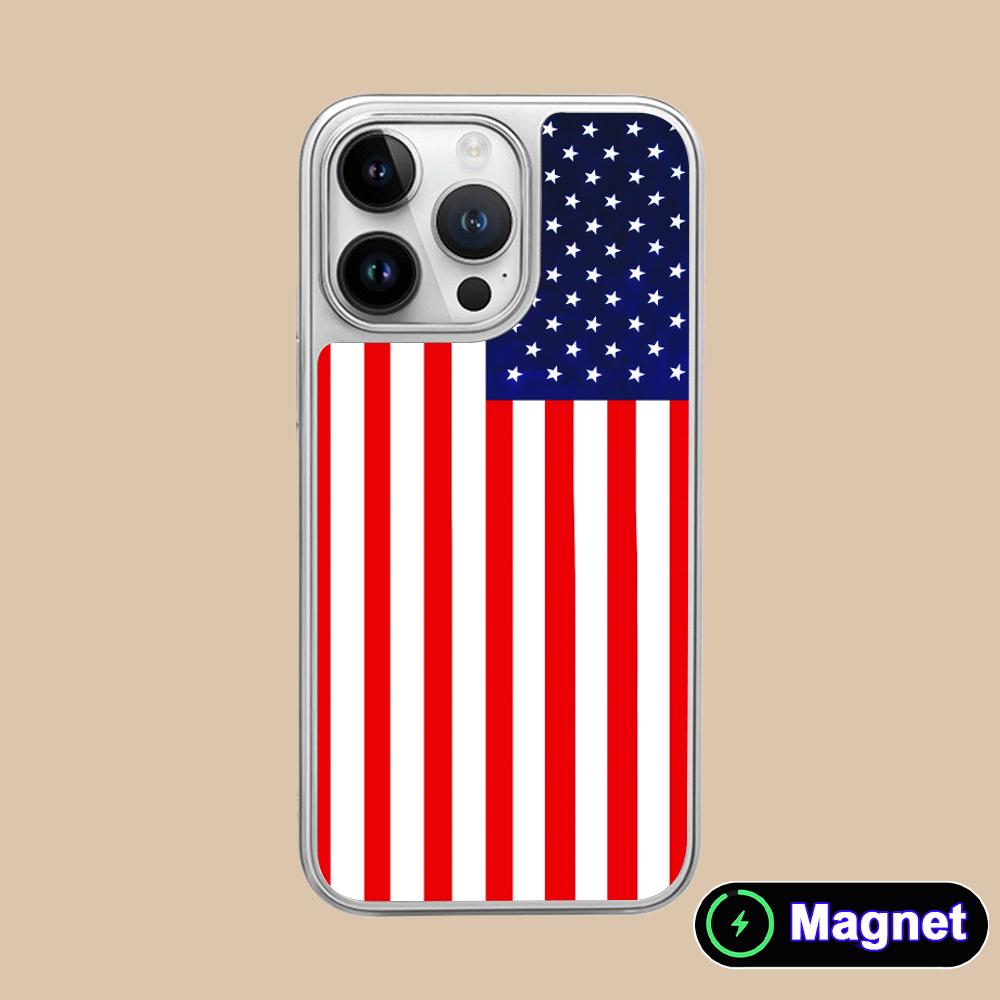USA America Flag Silver Plating Magsafe Mobile Phone Case for iPhone 17 16 15 14 13 12 11 Air Pro Max Plus Colorful Cover