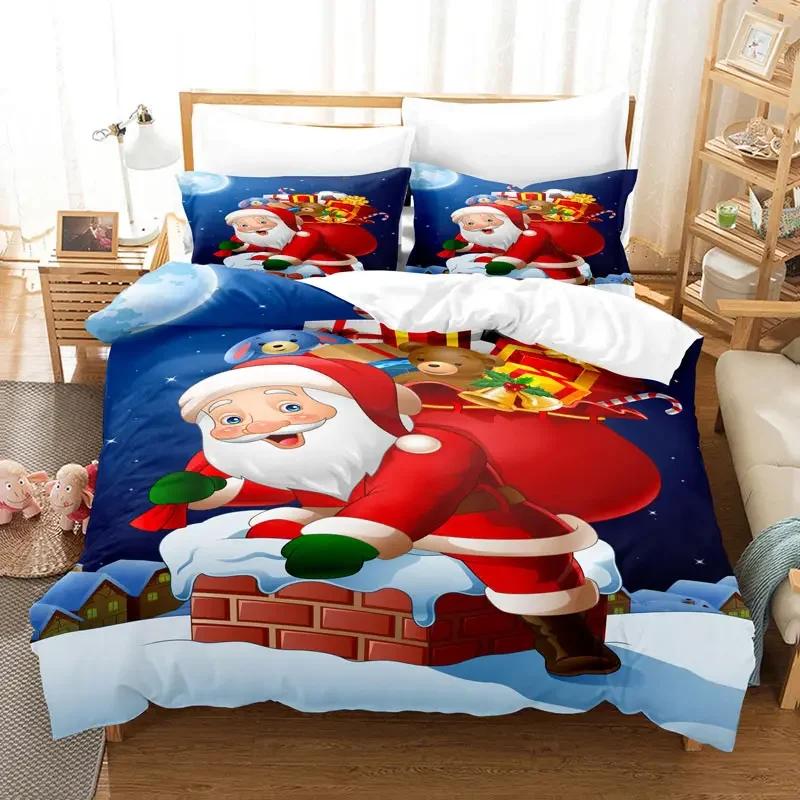 Christmas Bedding Set Polyester Duvet Cover Quilt Comforter Pillow Case 3D Red Double Full King Queen Twin Single 2/3Pcs Bedroom