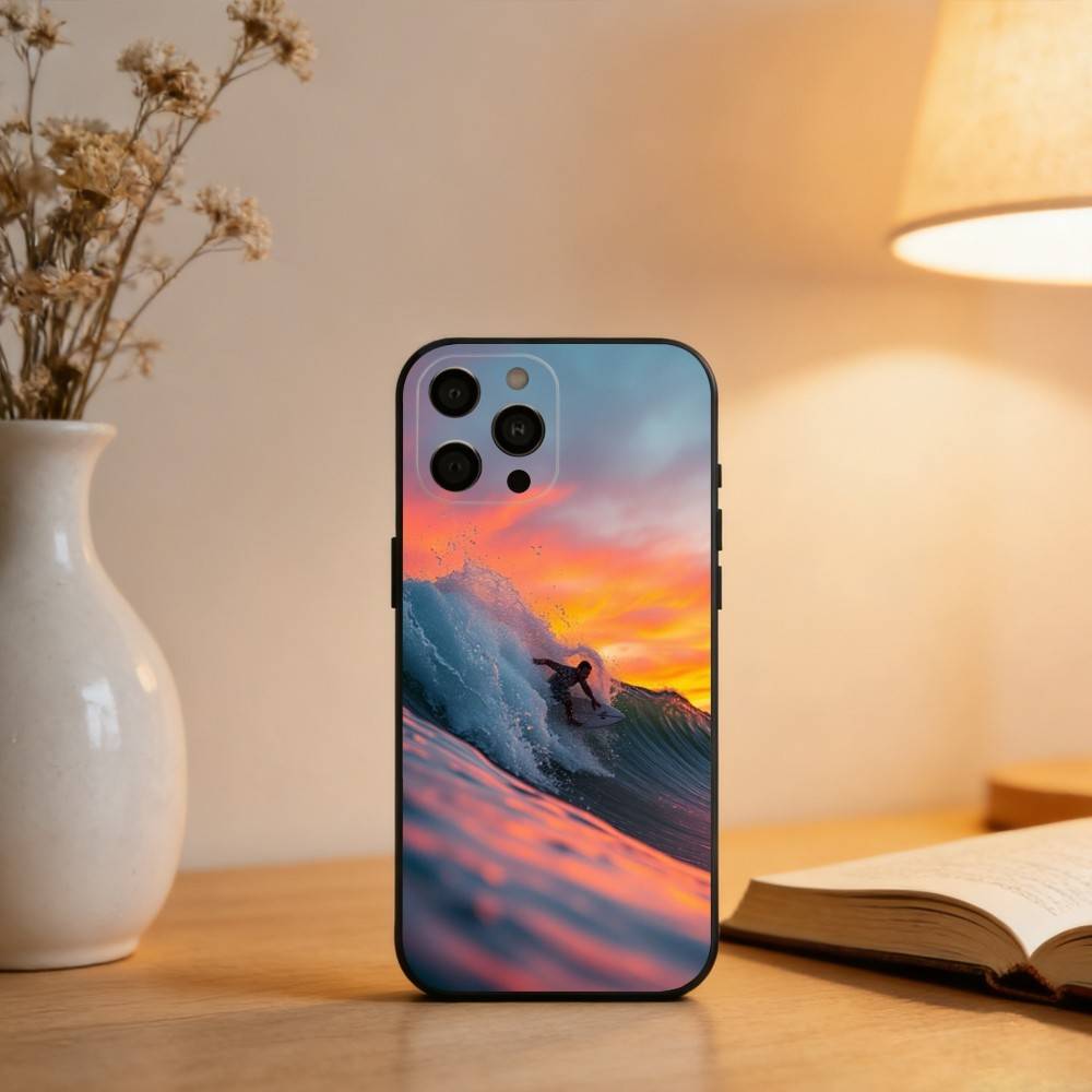 S-Surf Beach Rips C-Curls Phone Case For iPhone 17,16,15,14,13,12,11 Plus,Pro Max,XS,Soft Silicone Black Cover