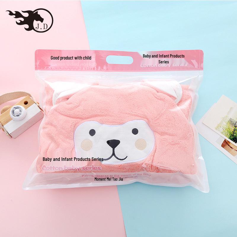 Children's Hooded Coral Fleece Bath Towel - Soft, Absorbent, Cartoon Design