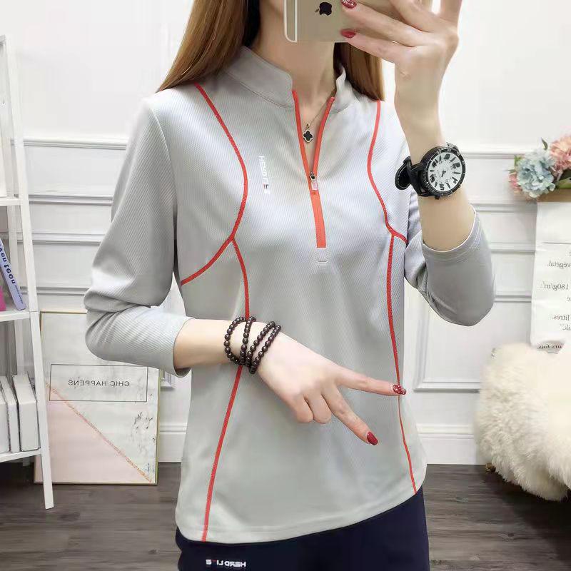 Women's Stand-Up Collar Running Shirt Long Sleeve UV Shirt for Gym Yoga Fitness Training