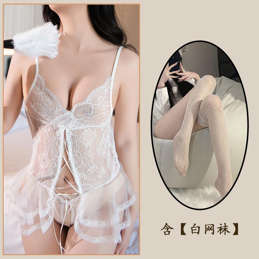 Sexy lace nightdress sexy open crotch suspenders seduction hot passion free uniform suit pure desire
