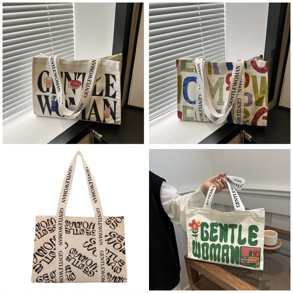 Large Capacity Stylish Canvas Tote Bag With Vibrant Letter Print Design For Everyday Use