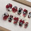 Red Gothic Almond Short Handmade Diamond Nail Set