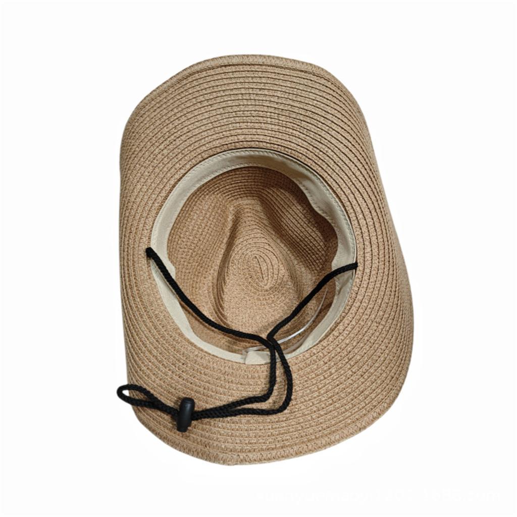 Paper Straw Sun Hat with Windproof Chin Cord Foldable Roll Brim Beach Vacation Hat For Women Daily Sun Blocking Headwear