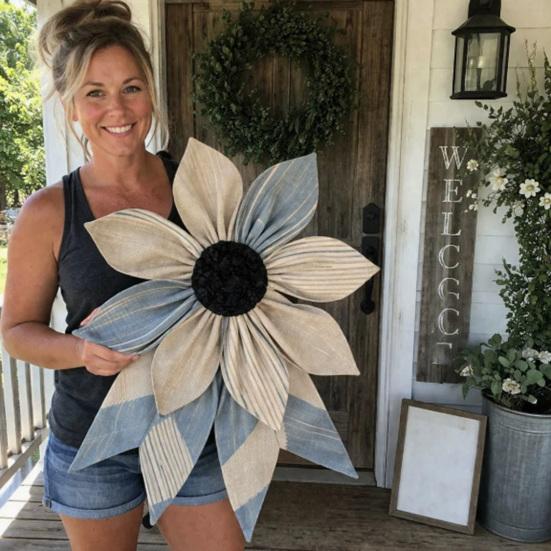 Flower Decorative Sign for Front Door Retro Burlap DIY Wreath And Bow Making Kit Artificial Floral Wall Hanging for Home Indoor Outdoor Decor