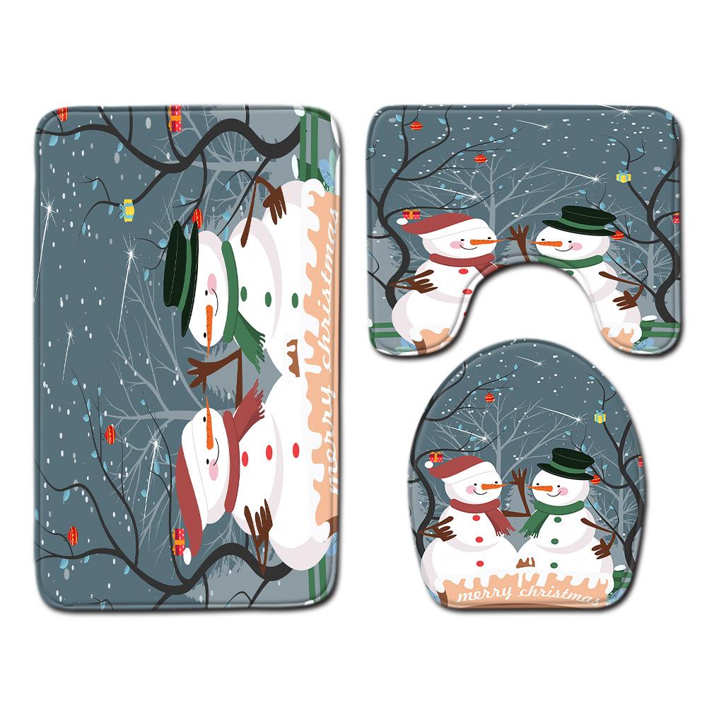 Christmas Shower Curtain Floor Mat Combination Four-Piece Set Bathroom Toilet Carpet Shower Room Mat Foot Mat