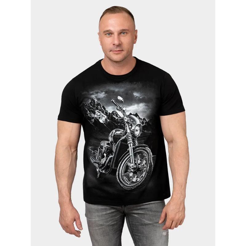 

Men Moto Printed Short Sleeve O Neck T Shirt Summer Tees S чёрный
