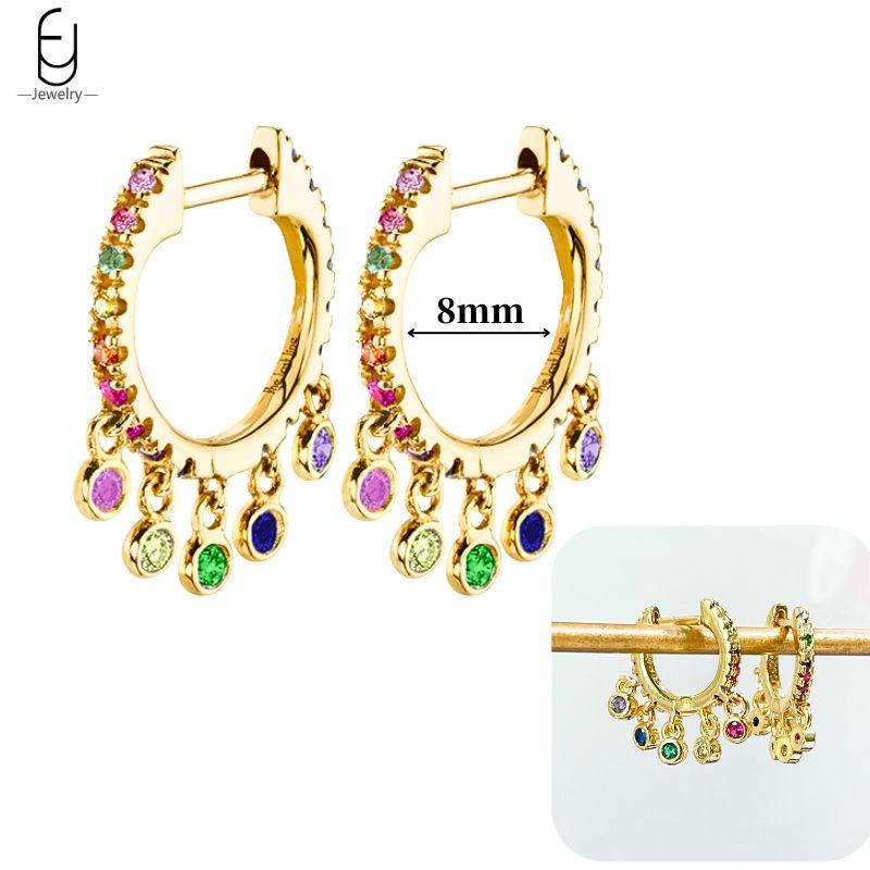 925 Silver Ear Buckles Fashion Hoop Earrings Colorful Crystal Pendants Gold Earring Premium Luxury Women's Jewelry Gift