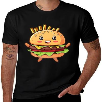 Hamburger French Fries T Shirts for Men Graphic Tees Crewneck Funny Print T-Shirt Short Sleeve Top(1)