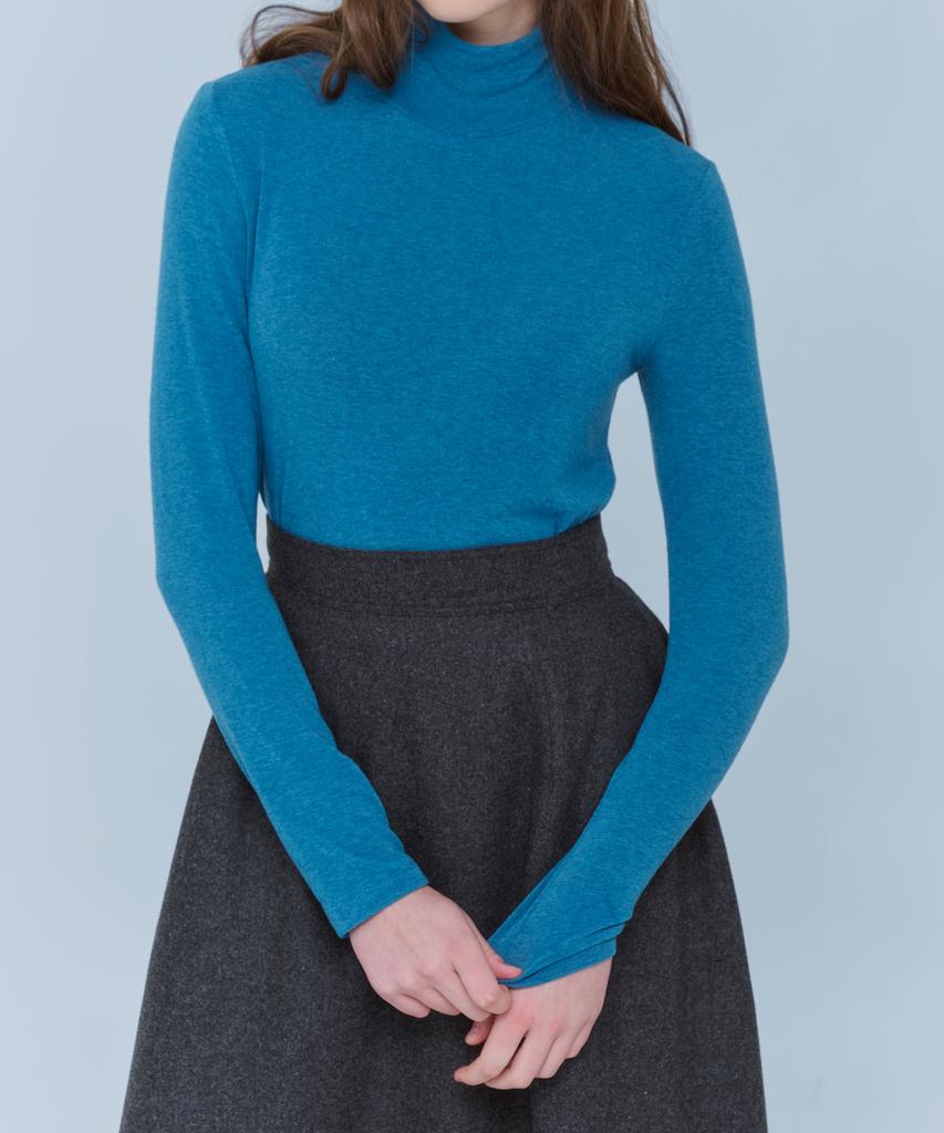 VOYONN Wool Rayon Turtleneck Tee Blue 913-2