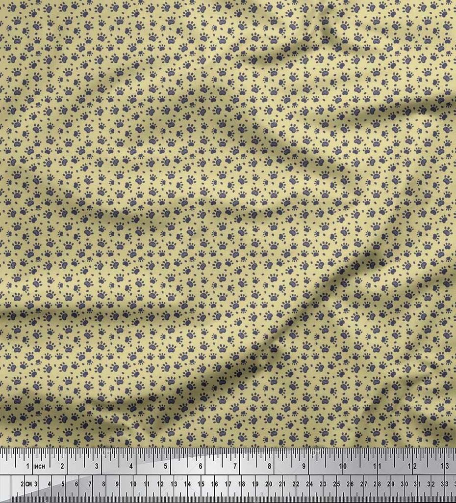 Soimoi Beige Poly Crepe Fabric Dogs & Paw Dog Printed Fabric 1 Metre 42 Inch