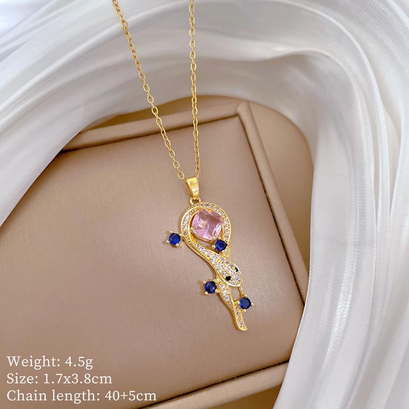 Titanium Steel Moon Pendant Necklace: Elegant Full Diamond Micro-Pave Design, Sparkling and Stylish for Women.