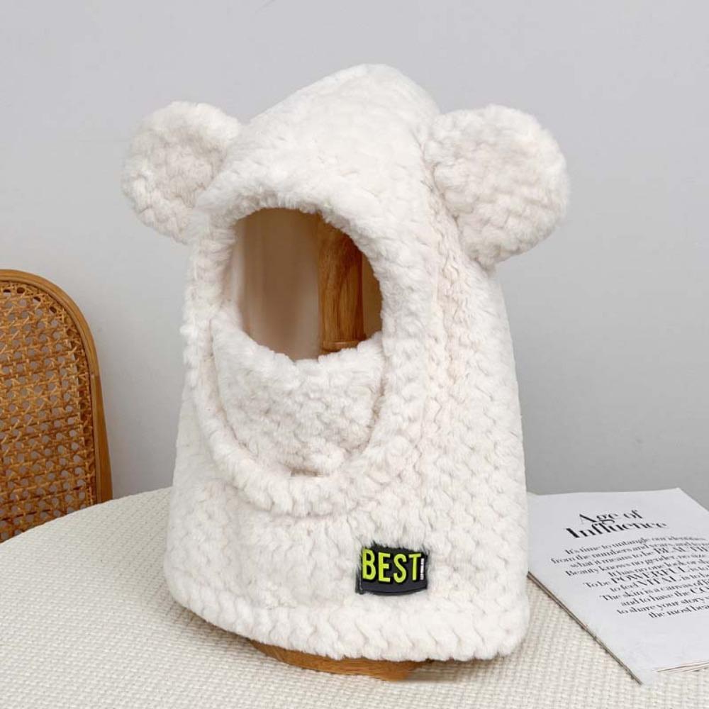 

Soft Bear Scarf and Hat Set Plush Jacquard Pullover Cap Fashion Cold Proof Scarf School білий