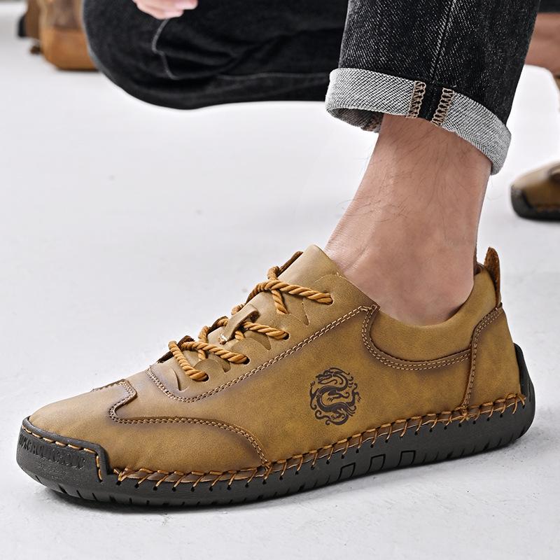 Autumn New Low-top Lace-up Casual Single Shoes Men's Large-size Doudou Shoes Hand-stitched Outdoor Driving Shoes
