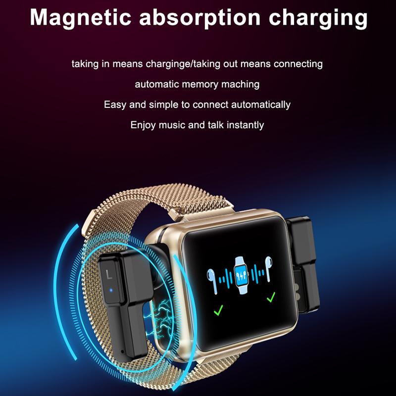 Rainbuvvy T91 Smartwatch 1.4inch Full-touch Screen Wireless 2in1 TWS Earbuds IPX6 Waterproof Bluetooth 280mAh Battery Detachable Strap Sports Watch