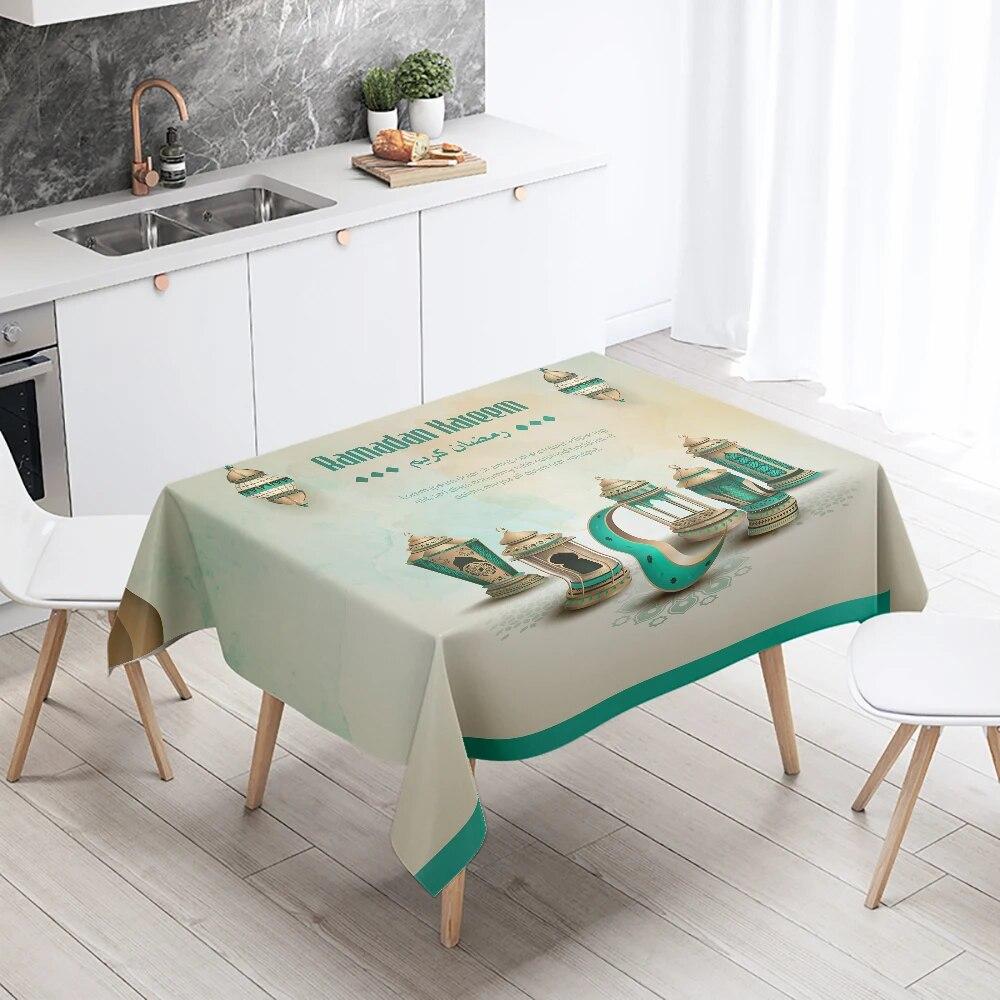 Ramadan Kareem Home Decoration Tablecloth Islamic Muslim Mosque Decoration Tablecloth Waterproof and Stain Resistant
