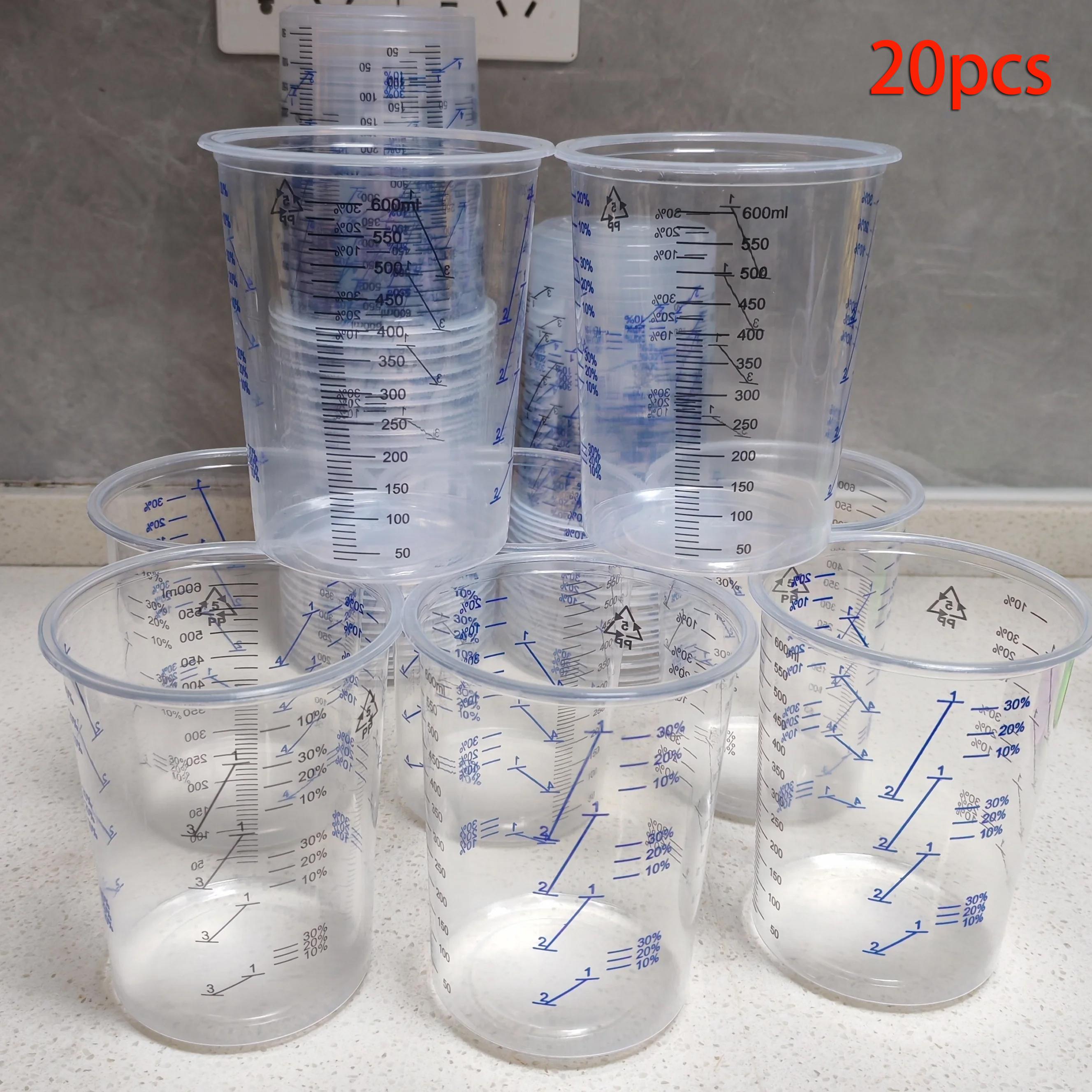 

50pcs Disposable Clear Graduated Plastic Mixing Cups For Paint Uv Resin Epoxy 20 Oz 600ml Measuring Ratios 2-1 3-1 4-1
