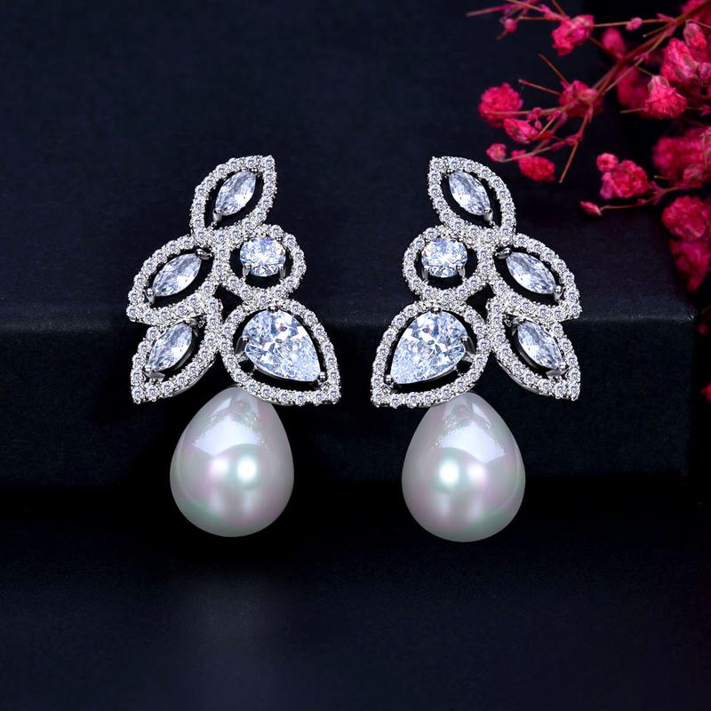 CMM Sparkling Flower Leaf AAA Zirconia Drop Earrings