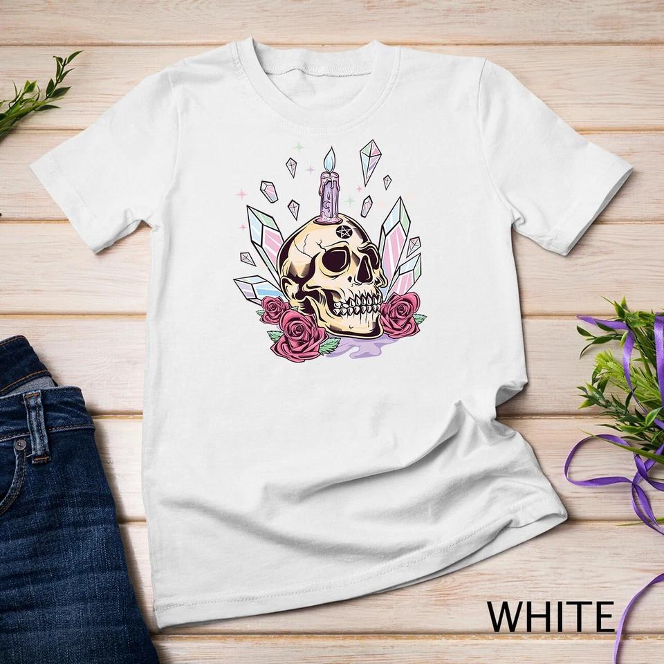 Pastel Goth Cute Creepy Skull Wiccan Kawaii Menhera Witchy Unisex T-shirt 10 S