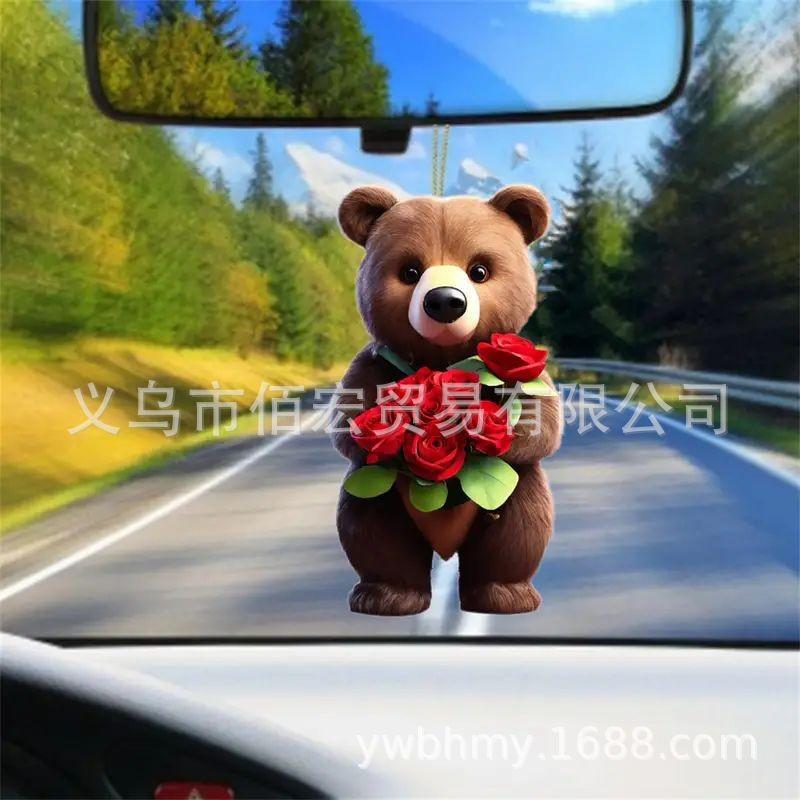

Cartoon Cute Style Bear Rose Christmas Tree Acrylic Car Decoration For Festive Cheer 2