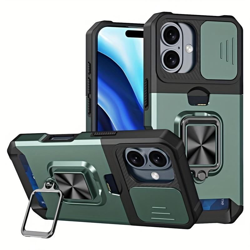 Stoßfestes, schweres Hartschalenetui mit Metallständer und Kartensteckplatz für das iPhone 16 Pro Max 15 Pro Max 14 Pro Max