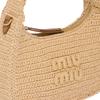 Miu Miu Wander Series Fashion Simple Embroidered Logo Zipper Closure Crochet Woven Fabric Hobo Bag Women bags Beige 5BC125_2F73_F0018_V_OOO