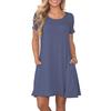European And American New Round Neck Solid Color Casual Pocket Short Sleeve Big Pendulum Dress Women'S Clothing