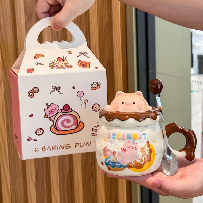 Cute mug girl pig ceramic drinking cup birthday gift souvenir gift box couple practical small gift