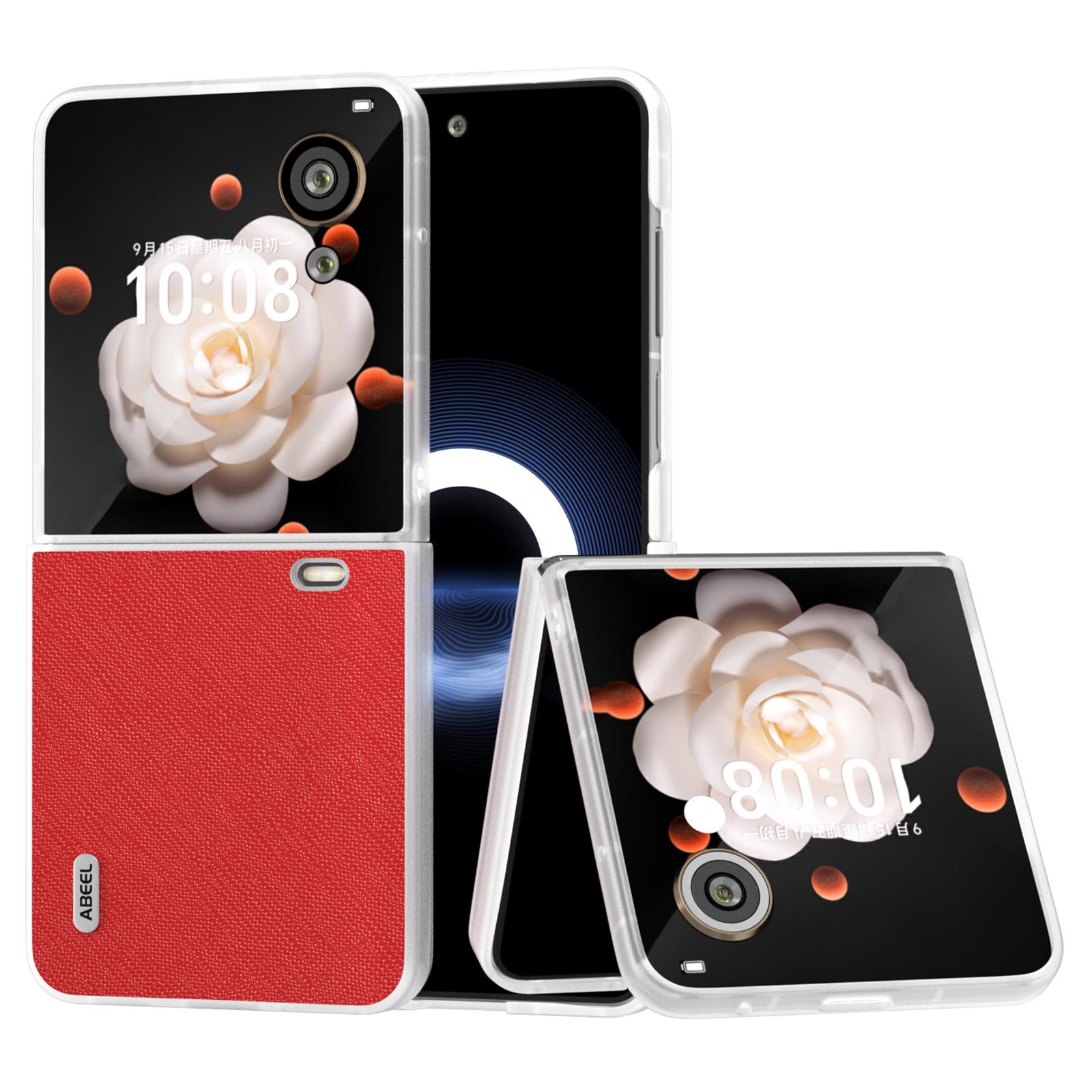 

For Honor Magic V Flip 5G Case Genuine Cow Leather Phone Back Cover Cross Texture Red