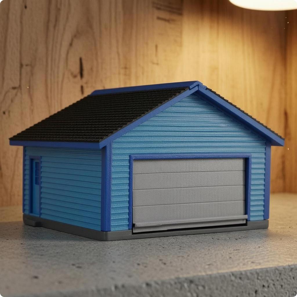 1/64 Garage Diorama Rollup Door Miniature Model Pitched Roof Yellow Brown
