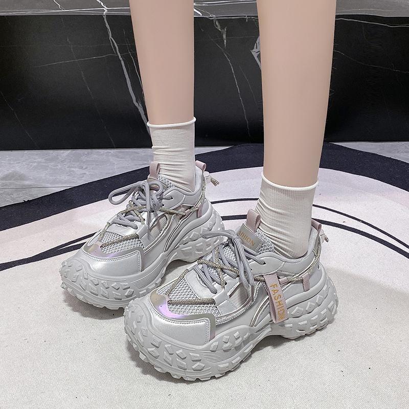 fashion Women's Running Shoes Handsome and Fashionable Sports Shoes Mesh Breathable 2024 New Versatile Thick-soled Student Sports Shoes