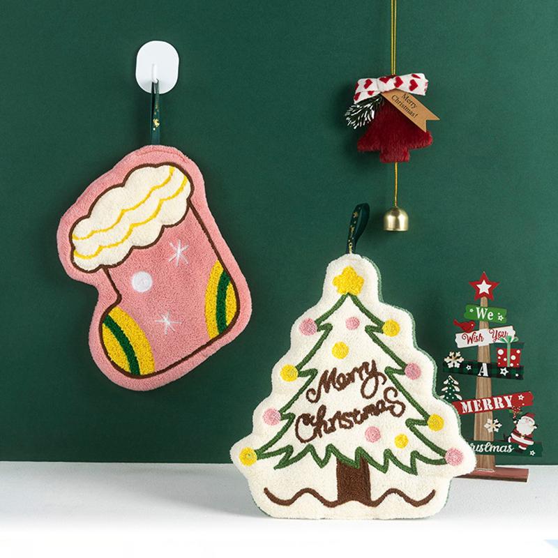 Christmas Hand Towel Cartoon Gingerbread Man Snowman Coral Fleece Towel Christmas Home Kitchen Bathroom Decoration Xmas Gifts