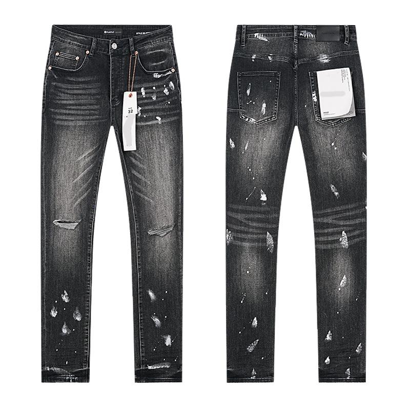 European and American Purple Slim Men's Trendy Light Luxury Elastic Jeans