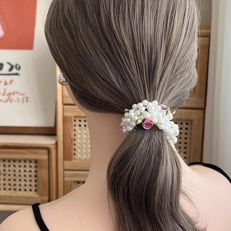 1/3pcs Vintage French Rose Pearl Hairband Fashionable High-end Hair Tie for Ponytail; Light Luxury Hair Accessory