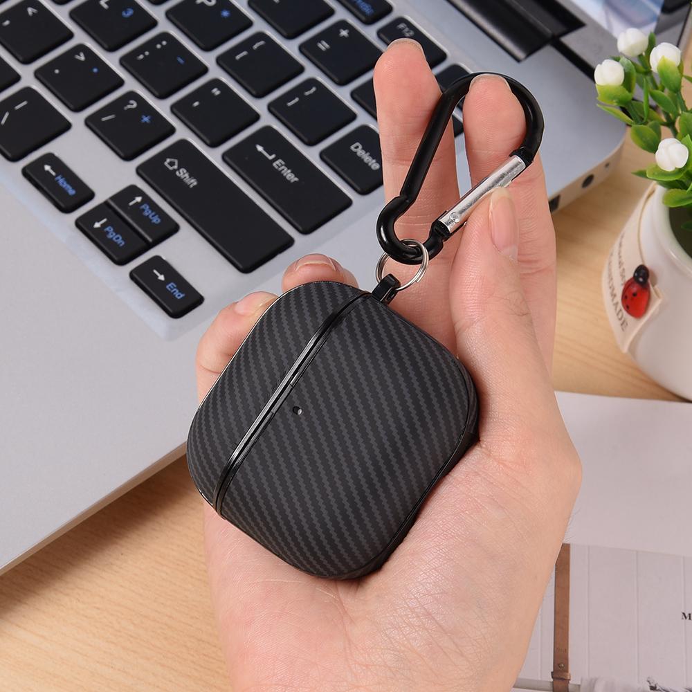

Для AirPods 4 Чохол Текстура вуглецевого волокна ТПУ ПУ Захисний чохол для навушників з гачком Black