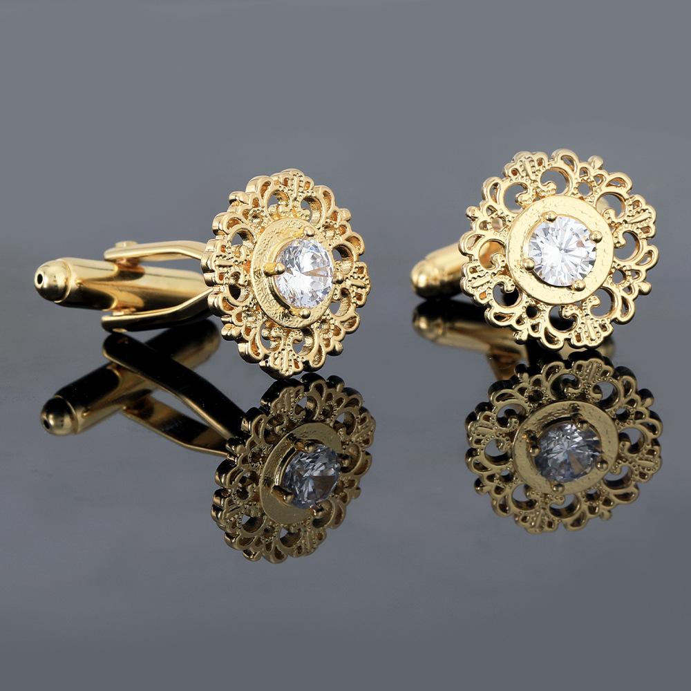 A pair of Copper sleeve studs, simple diamond studded men's and women's cufflinks, retro gold art dot diamond pattern design, accessories
