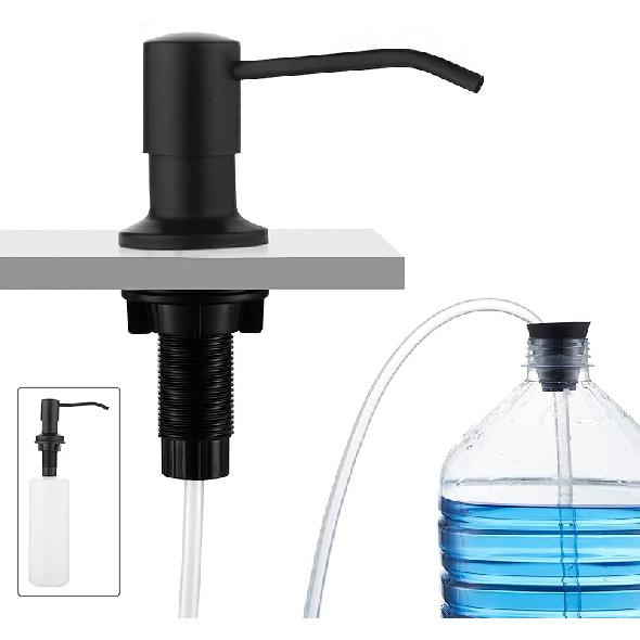 CREA Dish Soap Dispenser for Kitchen Sink,Built in Countertop Kitchen Soap Dispenser Set w./ 39  Tube 17oz Bottle Stainless Steel Pump,Matte Black