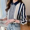 Spring Western Style Casual Blouse Vintage Women's Collar Striped Shirt Top