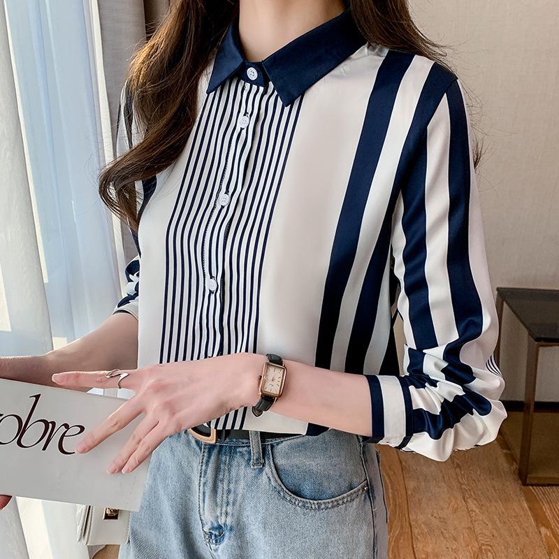 Spring Western Style Casual Blouse Vintage Women's Collar Striped Shirt Top