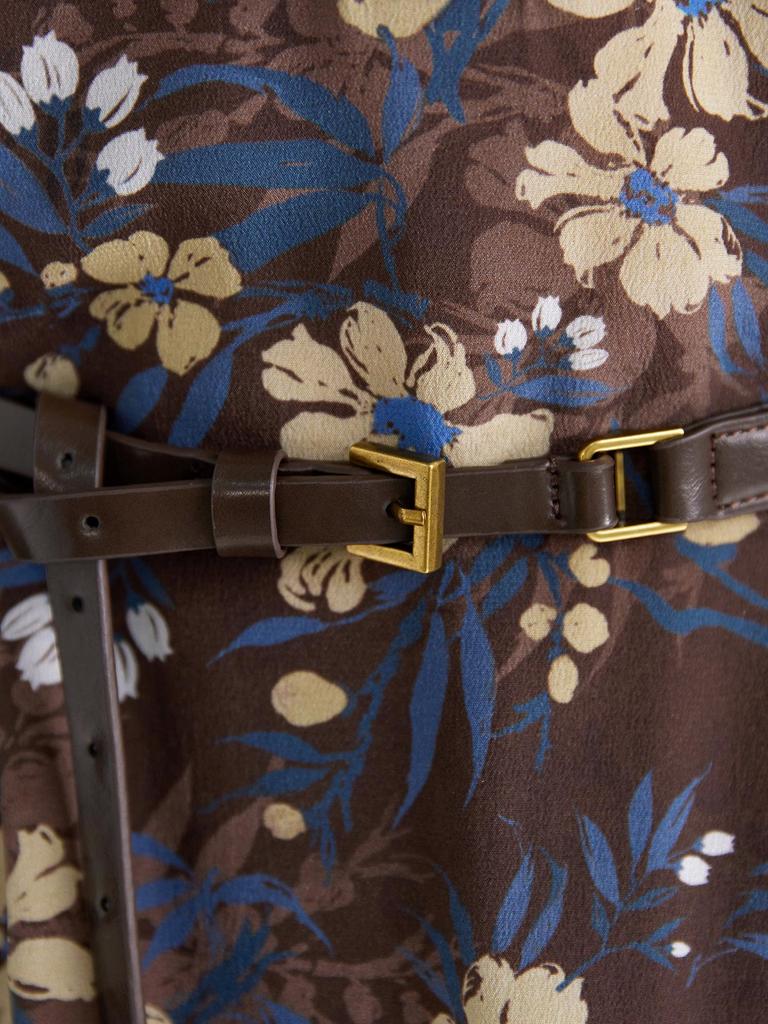 100% Mulberry Silk Long Sleeve Pleated Midi Dress for Women - Printed Slimming Style