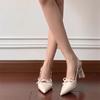 Soft leather version~ French temperament pointed head bow not tired feet high heels fairy style thick heel bag head sandals