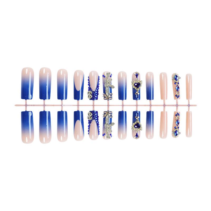 

French Wearable Nails: Flash Diamond Manicure Tips - Rectangular Pipe Shape False Nails