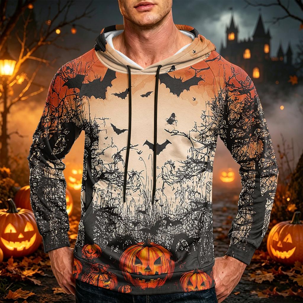 Men's Casual Loose Fit Hoodie with Pocket , Drawstring and Printed Design