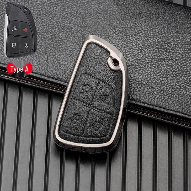 Leather Alloy Key Case for 2021-2022 Buick Envision - Metal Full Wrap, Double-Sided Protection