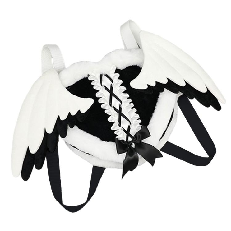 

Сумка на плече з бантом-крилом ангела та серцем для повсякденних та офіційних маскарадів, вечірніх вбрань, плюшевий рюкзак, аніме-аксесуари чорний